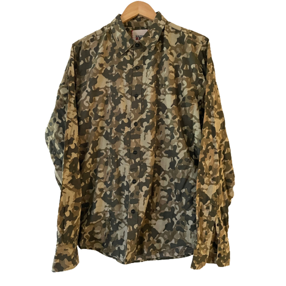 Vintage Red Size L Mens Camo Camouflage Shirt Button Up 100% Cotton Long Sleeve